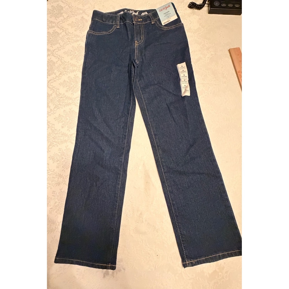 Cat & Jack Kids Size 8 Straight Leg Jeans Dark Wash Mid Rise Adjustable Waist